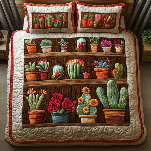 Potted Cactus 3-Piece Quilted Bedding Set NCU0NT3000