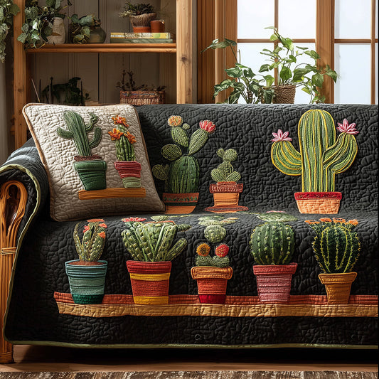 Potted Cactus Parade Quilted Sofa Cover NCU0TH3642