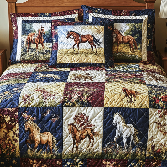 Prairie Horse 3-Piece Quilted Bedding Set NCU0VH4872