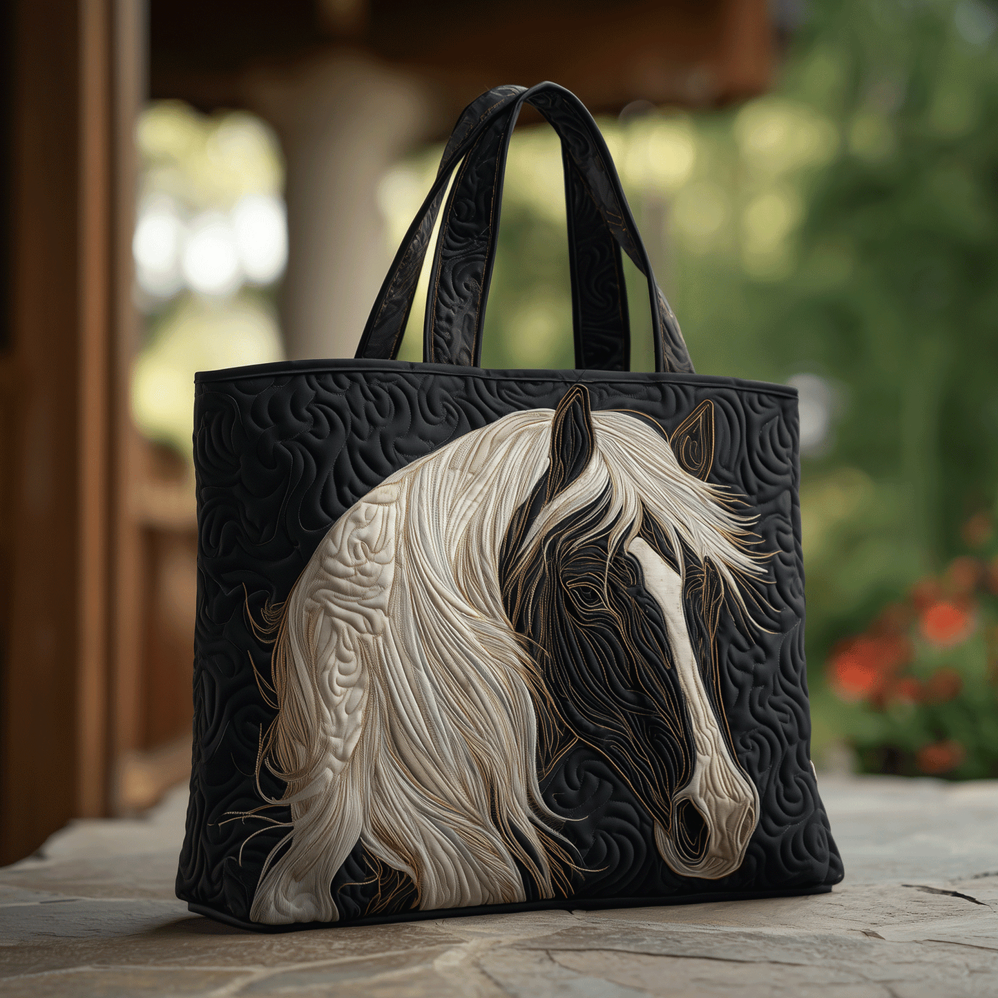 Prairie Horse Quilted Tote Bag NCU0TH2858