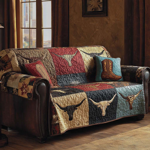Prairie Longhorn Quilted Sofa Cover NCU0XD2271