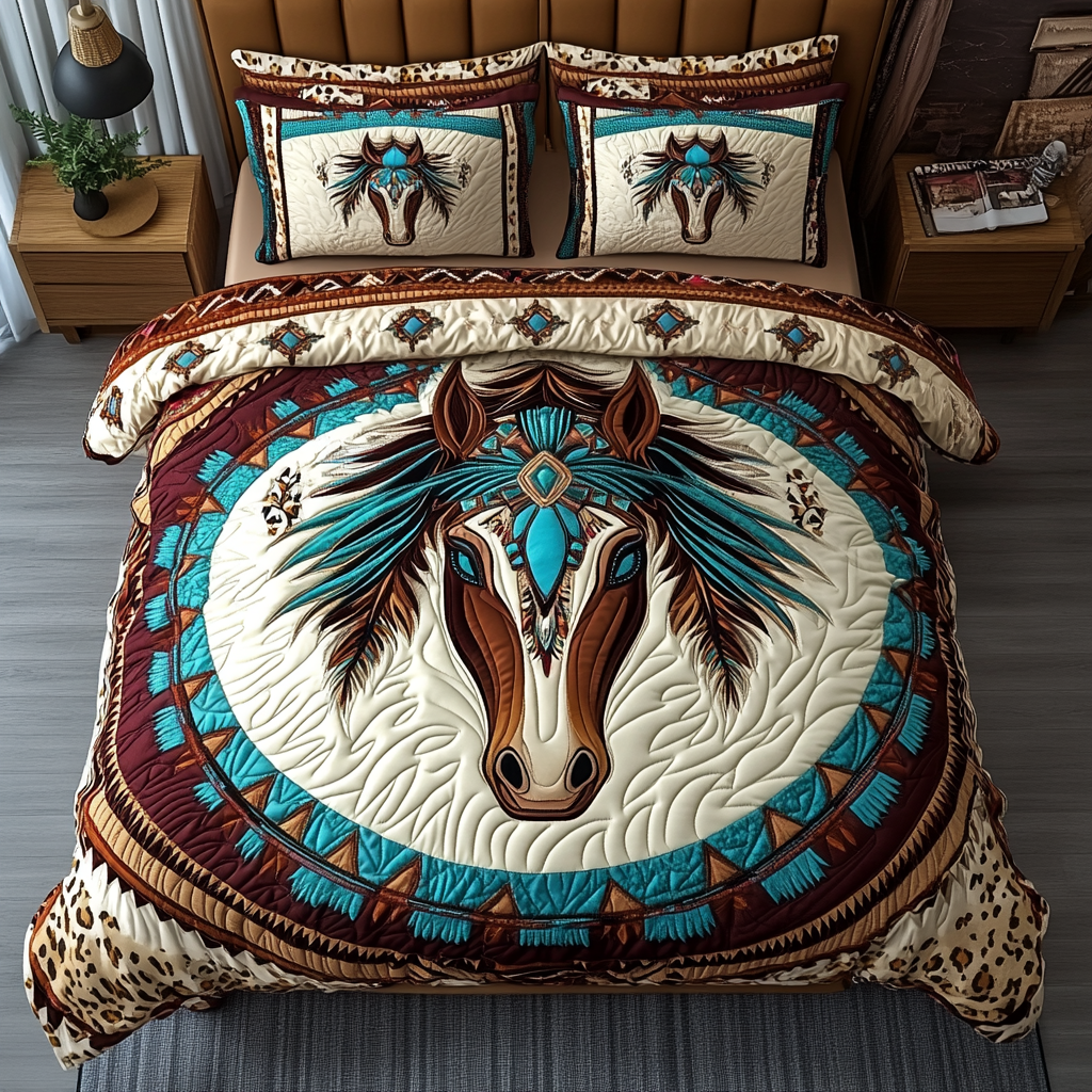 Horse 3-Piece Quilted Bedding Set NCU0VT82