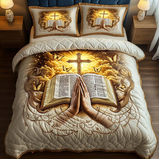 Prayer and Scripture 3-Piece Quilted Bedding Set NCU0NT7821