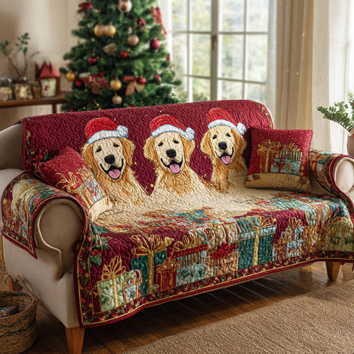 Presents Golden Retriever Quilted Sofa Cover NCU0HH980