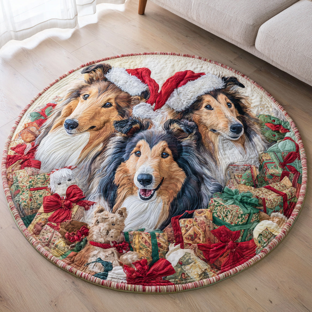 Presents Shetland Sheepdog Quilted Round Mat NCU0HH1306