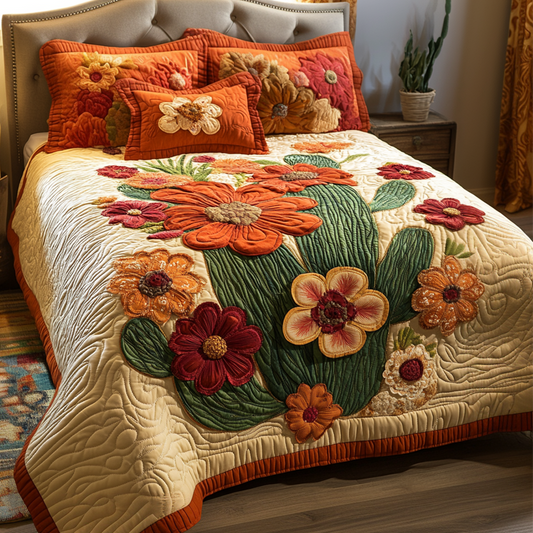 Prickly Petals 3-Piece Quilted Bedding Set NCU0VH5873