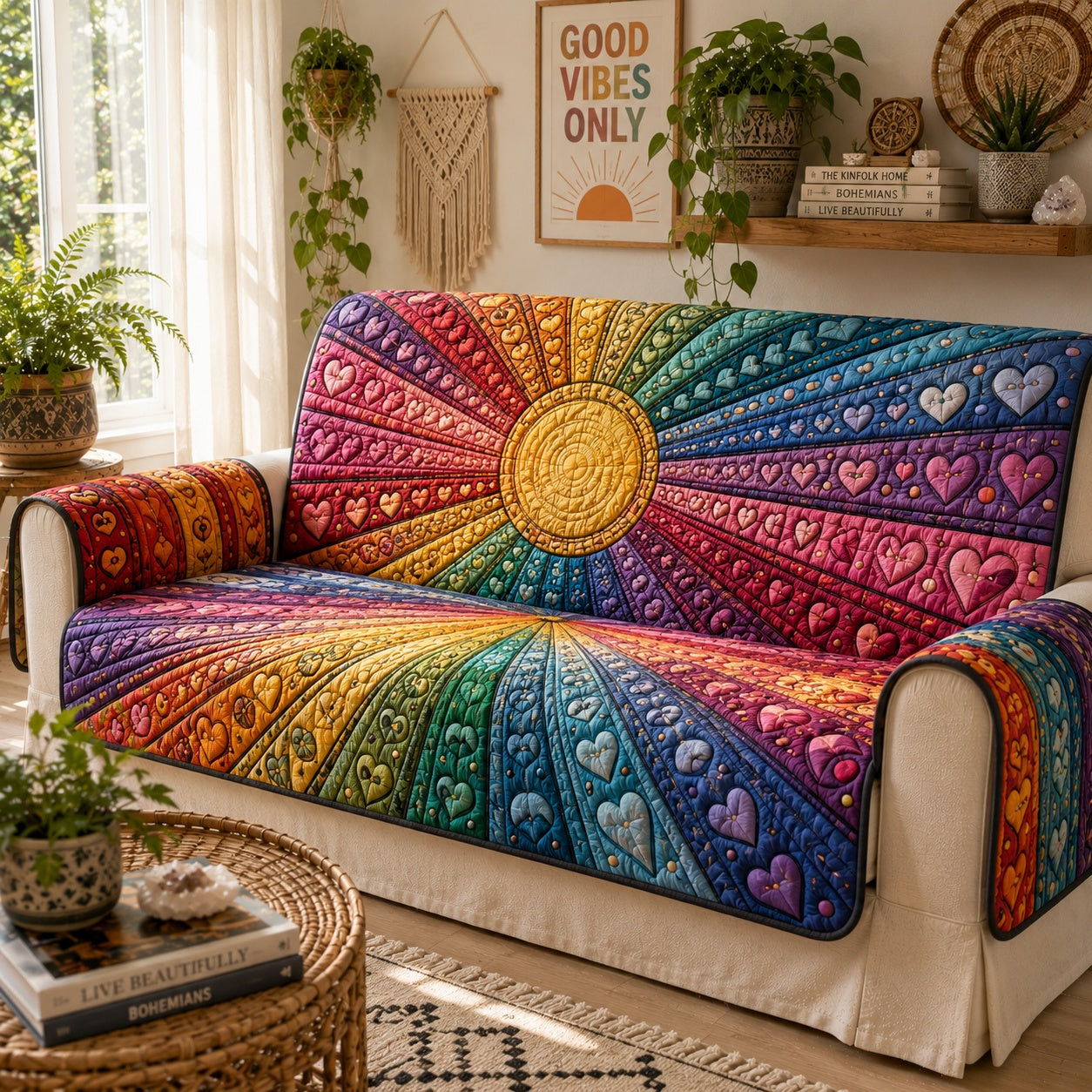 Prismatic Heartburst Quilted Sofa Cover NCU0VL3866