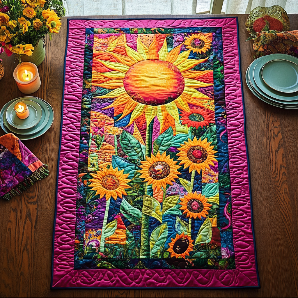 Psychedelic Garden Quilted Table Runner NCU0DV511