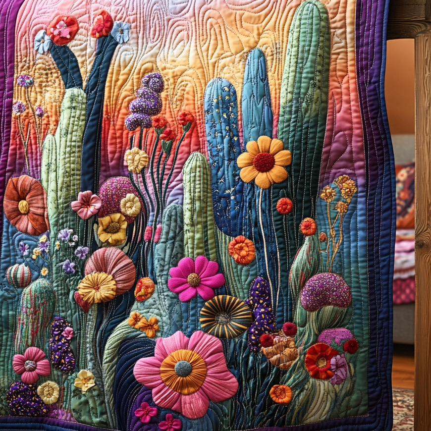 Psychedelic Cactus Quilted Blanket NCU0DV1160