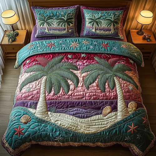 Psychedelic Palm 3-Piece Quilted Bedding Set NCU0DV4447