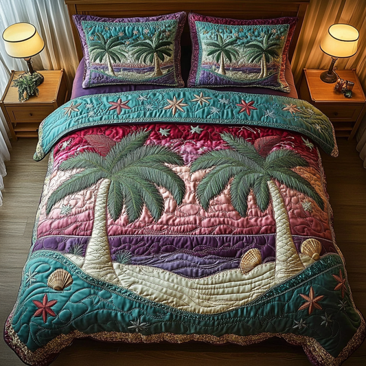 Psychedelic Palm 3-Piece Quilted Bedding Set NCU0DV4447