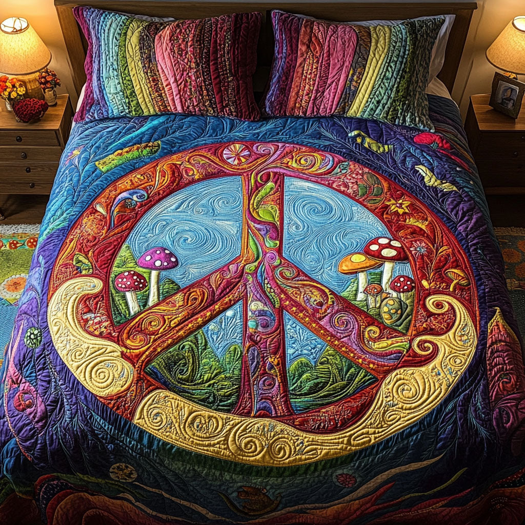 Psychedelic Peace 3-Piece Quilted Bedding Set NCU0PT4645