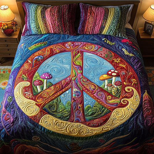 Psychedelic Peace 3-Piece Quilted Bedding Set NCU0PT4645