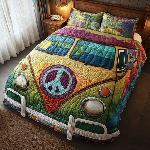 Psychedelic Peace Van 3-Piece Quilted Bedding Set NCU0NT4036
