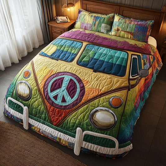 Psychedelic Peace Van 3-Piece Quilted Bedding Set NCU0NT4036
