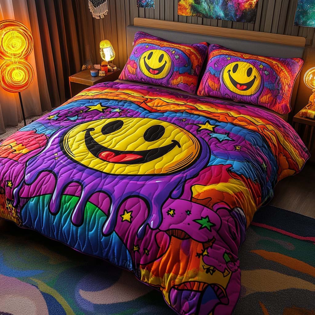 Psychedelic Smiles 3-Piece Quilted Bedding Set NCU0XD538