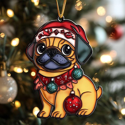 Pug Holiday Spirit Mica Ornament NCU0DK2216