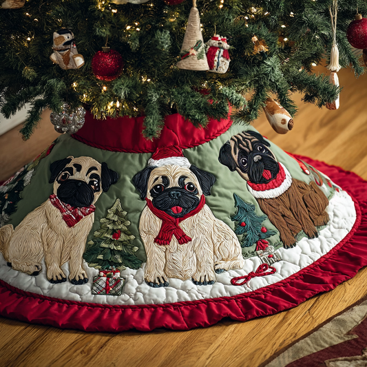 Pug Cheer Christmas Quilted Tree Skirt NCU0DK10607
