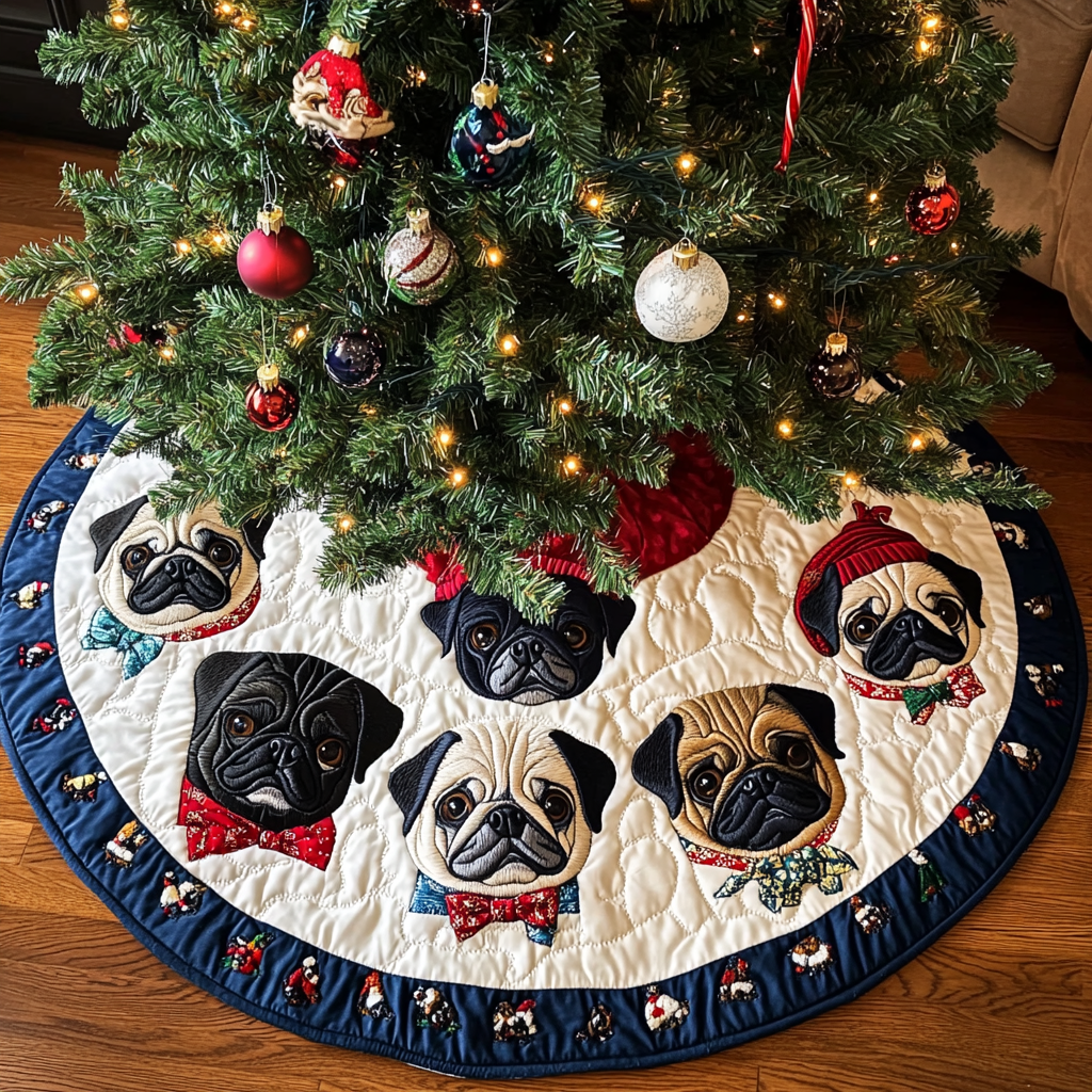 Pug Christmas Charm Christmas Quilted Tree Skirt NCU0DK1949