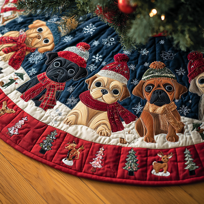 Pug Delight Christmas Quilted Tree Skirt NCU0DK10608
