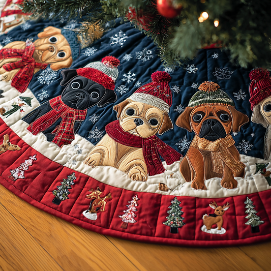 Pug Delight Christmas Quilted Tree Skirt NCU0DK10608