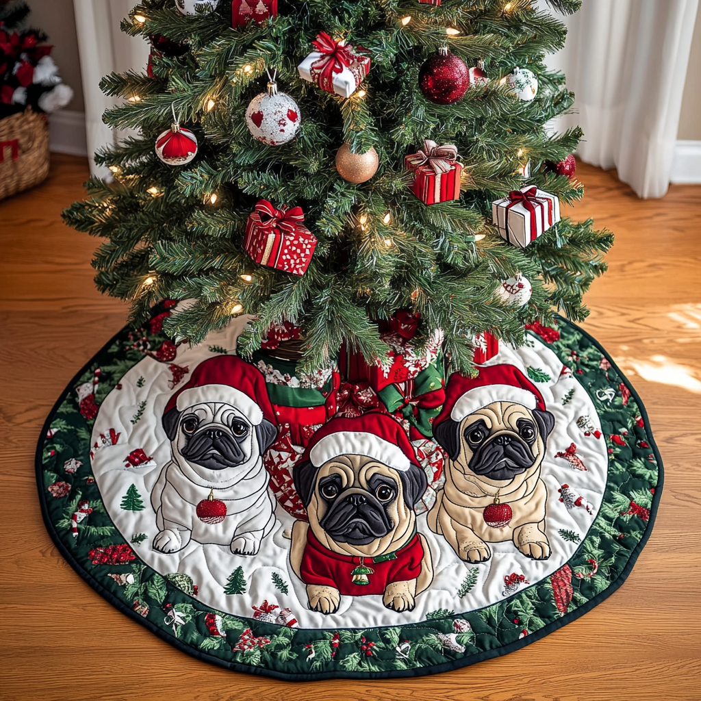 Pug Holiday Christmas Quilted Tree Skirt NCU0DK10610 – Vantique