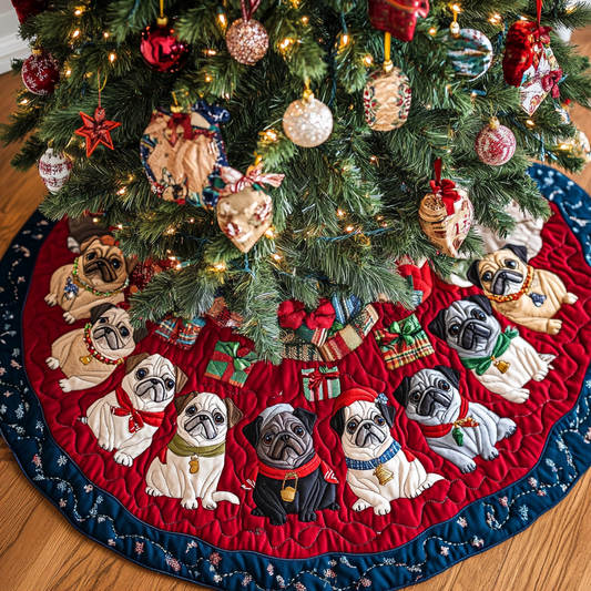 Pug Holiday Joy Christmas Quilted Tree Skirt NCU0DK1943
