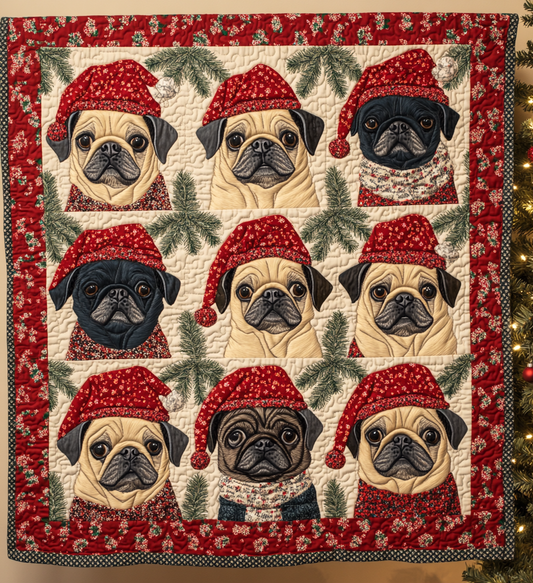 Pug Holiday Joy Quilted Blanket NCU0VL576