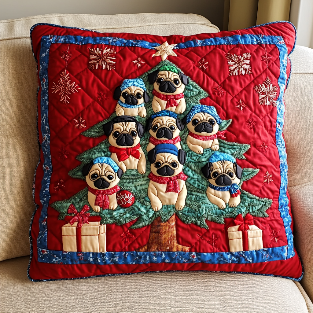 Pug Holiday Spirit  Quilted Pillow Case NCU0DK2445