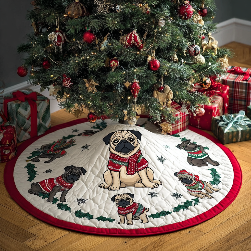 Pug Joy Christmas Quilted Tree Skirt NCU0DK10606 – Vantique