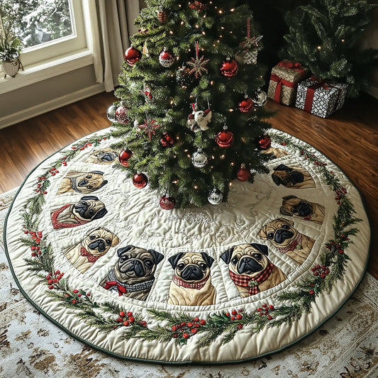 Pug Joy Quilted Christmas Tree Skirt NCU0DV8052