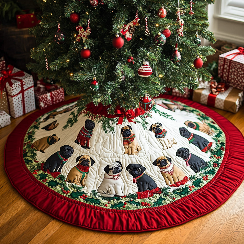 Pug Noel Night Christmas Quilted Tree Skirt NCU0DK1737
