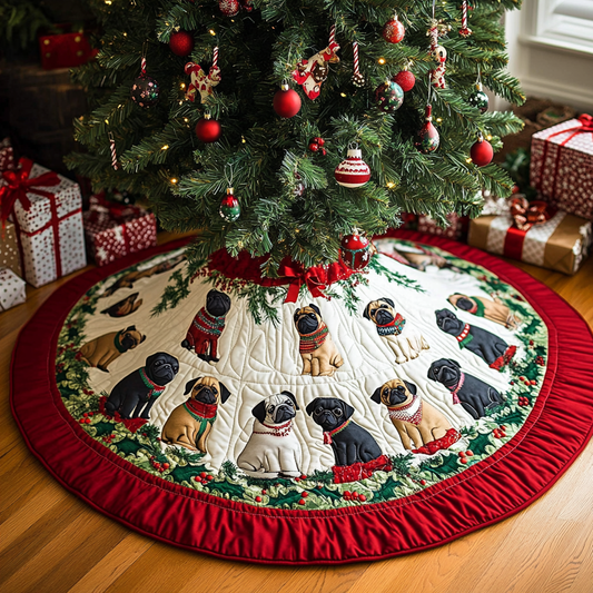 Pug Noel Night Christmas Quilted Tree Skirt NCU0DK1737