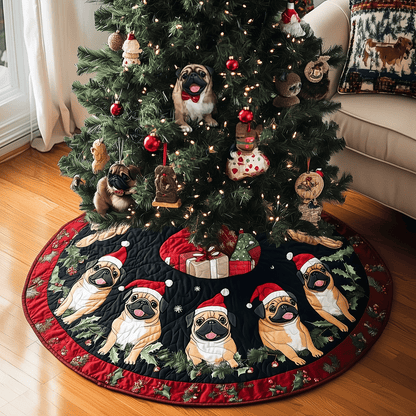 Pug Paws Christmas Quilted Christmas Tree Skirt NCU0TH2073