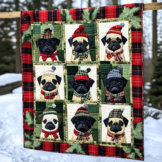 Pug Reindeer Antics Quilted Blanket NCU0VL584