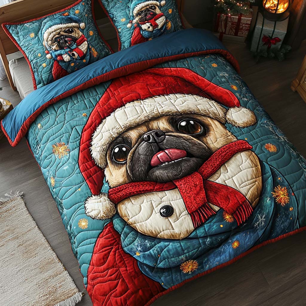 Pug Santa Snuggle 3-Piece Quilted Bedding Set NCU0XD708