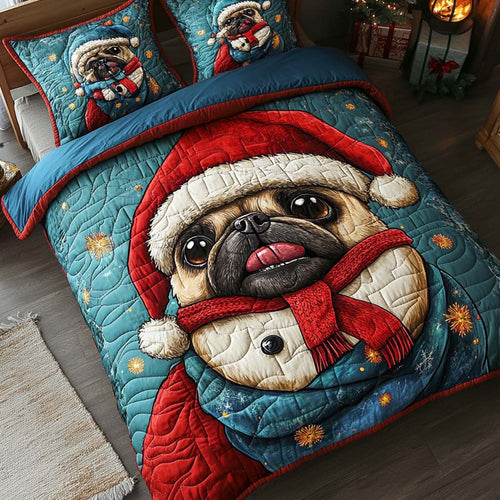 Pug Santa Snuggle 3-Piece Quilted Bedding Set NCU0XD708
