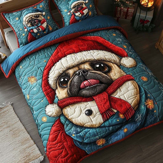 Pug Santa Snuggle 3-Piece Quilted Bedding Set NCU0XD708
