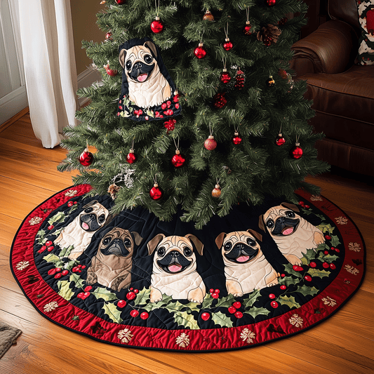 Pug Yuletide Delight Quilted Christmas Tree Skirt NCU0TH2068