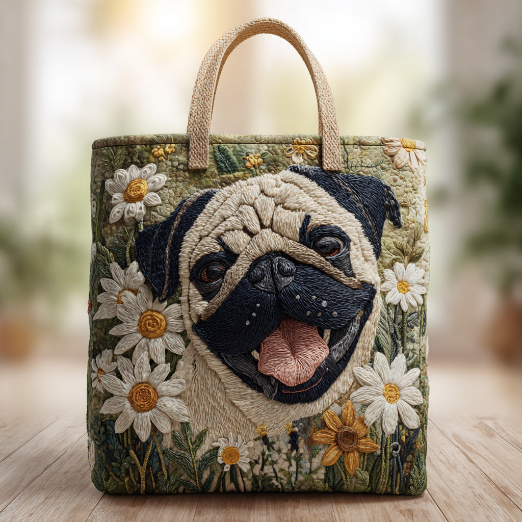 Pug in Daisies Quilted Tote Bag NCU0HH122