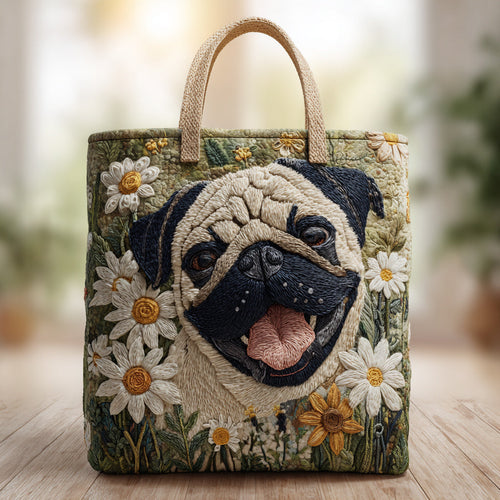 Pug in Daisies Quilted Tote Bag NCU0HH122