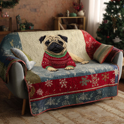 Pug in a Sweater Quilted Sofa Cover NCU0PT9814