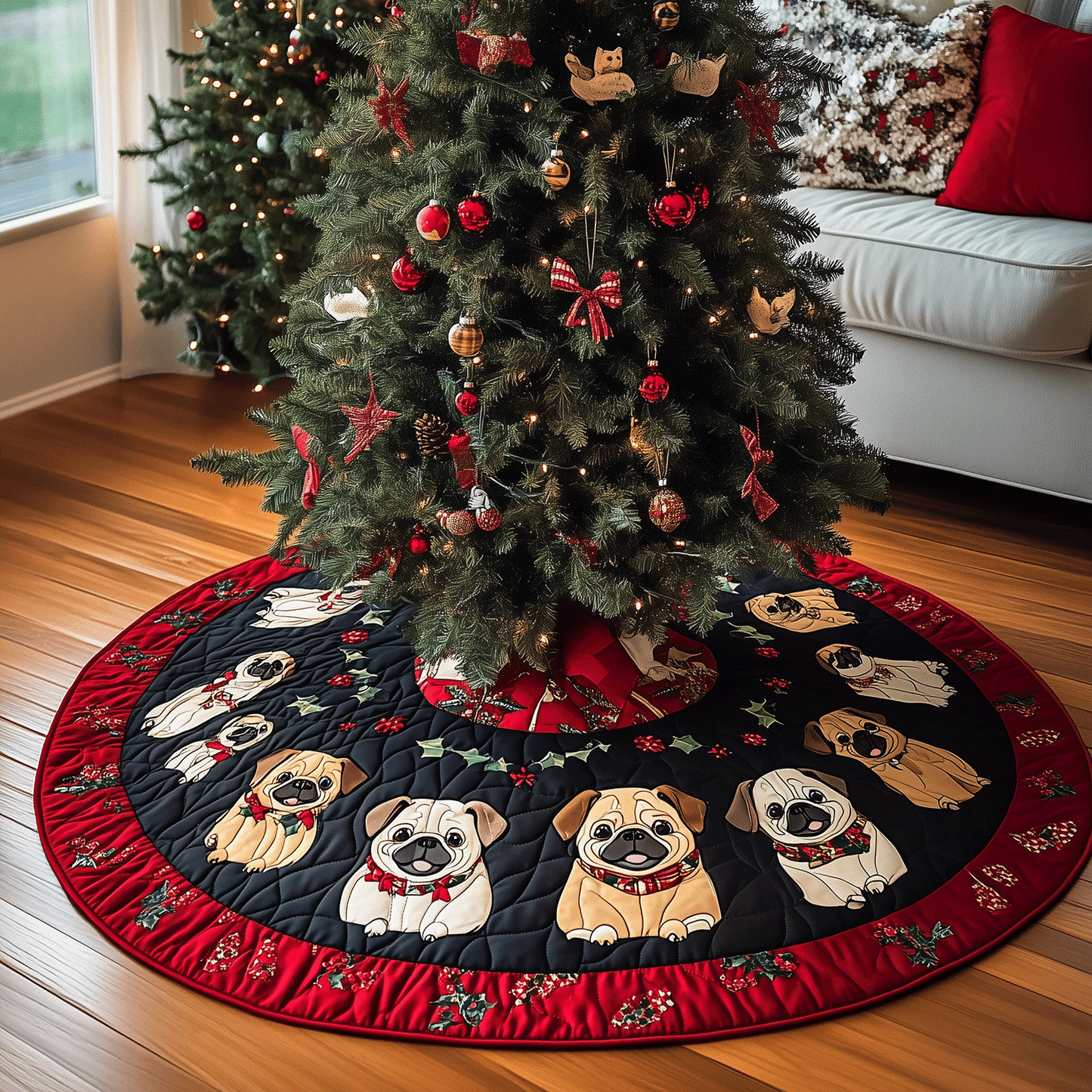 Puggy Christmas Fun Quilted Christmas Tree Skirt NCU0TH2071