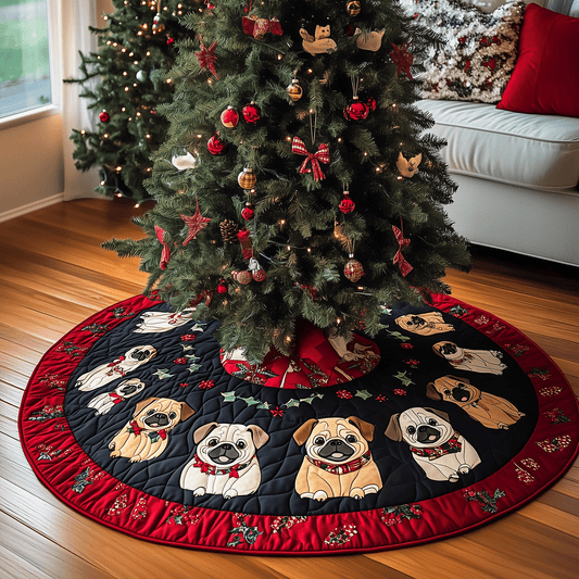 Puggy Christmas Fun Quilted Christmas Tree Skirt NCU0TH2071