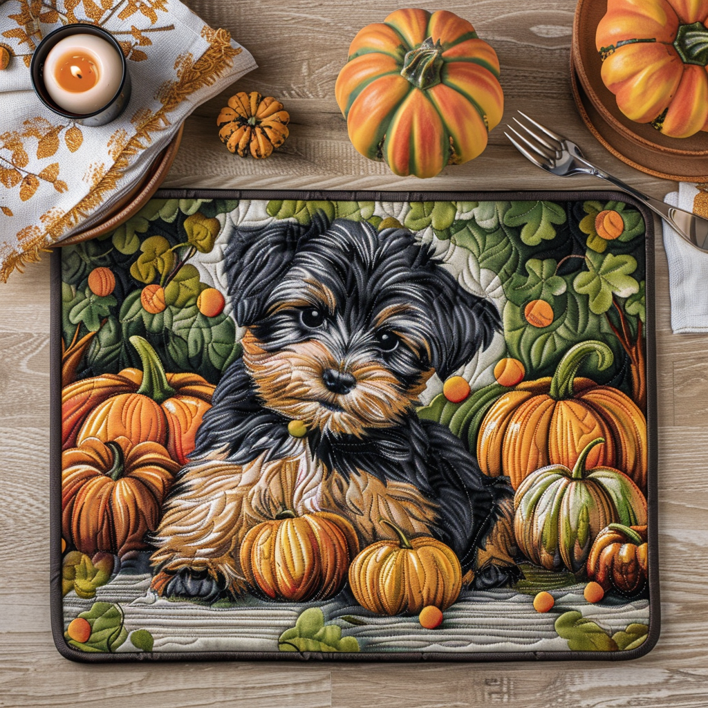 Pumpkin Yorkshire Puppy Quilted Place Mat NCU0TH217