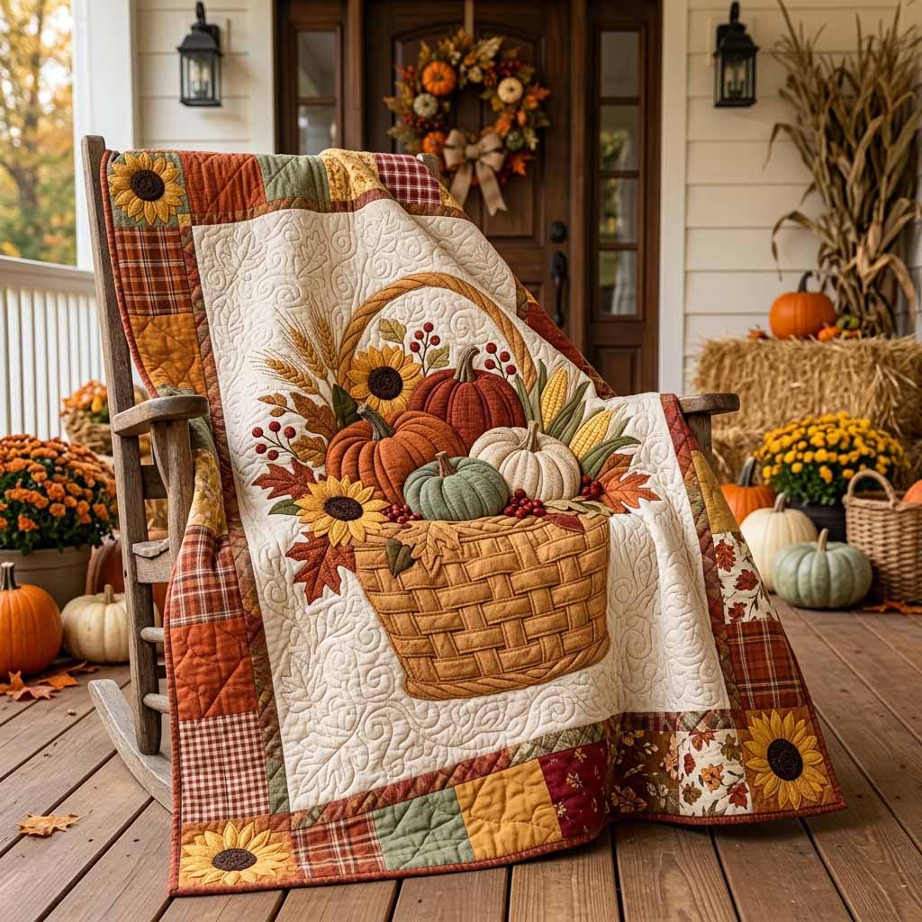 Pumpkin Basket Quilted Blanket NCU0XD2911