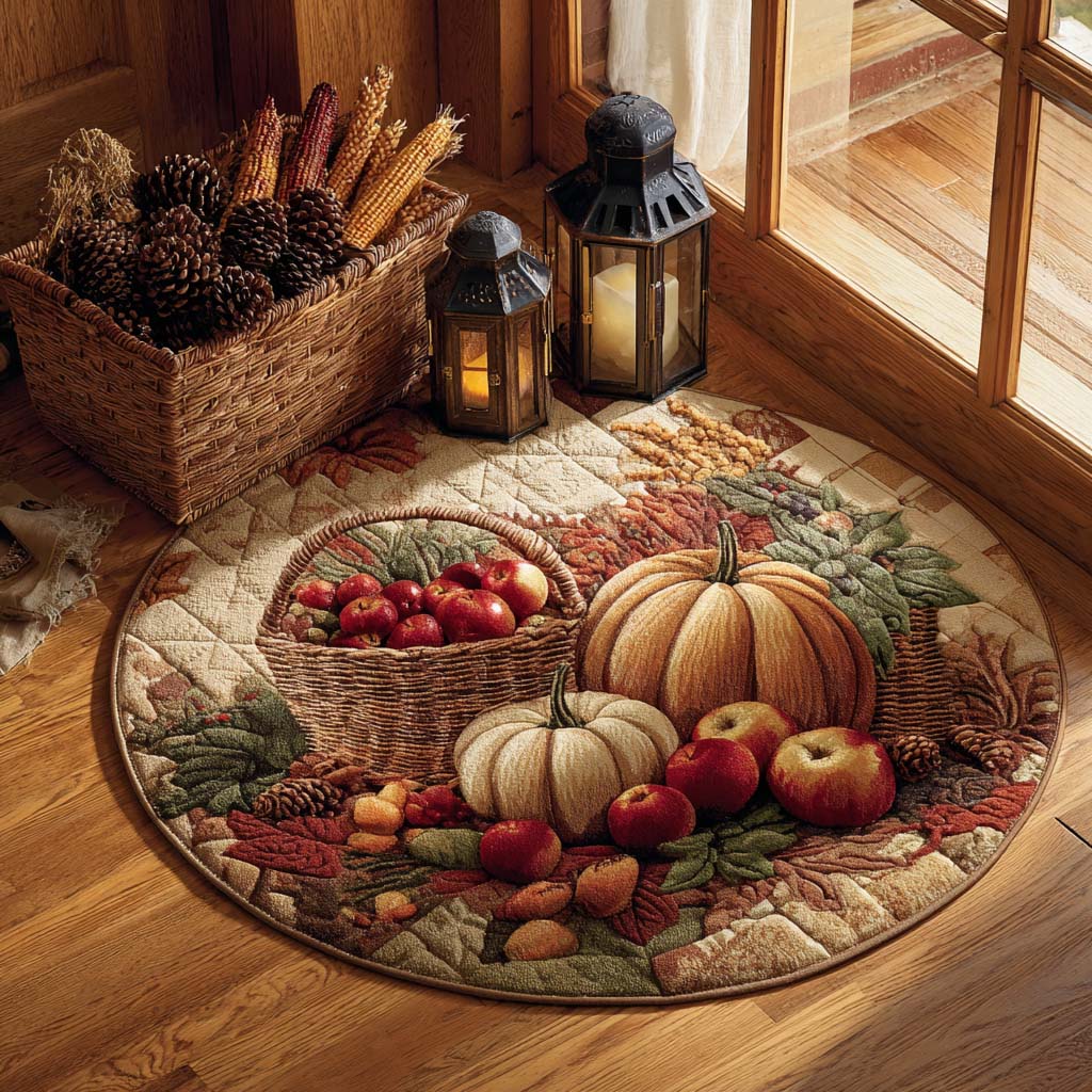 Pumpkin Basket Quilted Round Mat NCU0XD981