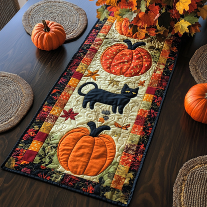 Pumpkin Black Cat Quilted Table Runner NCU0DK9699