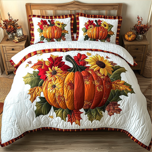 Pumpkin Bliss 3-Piece Quilted Bedding Set NCU0VL2863