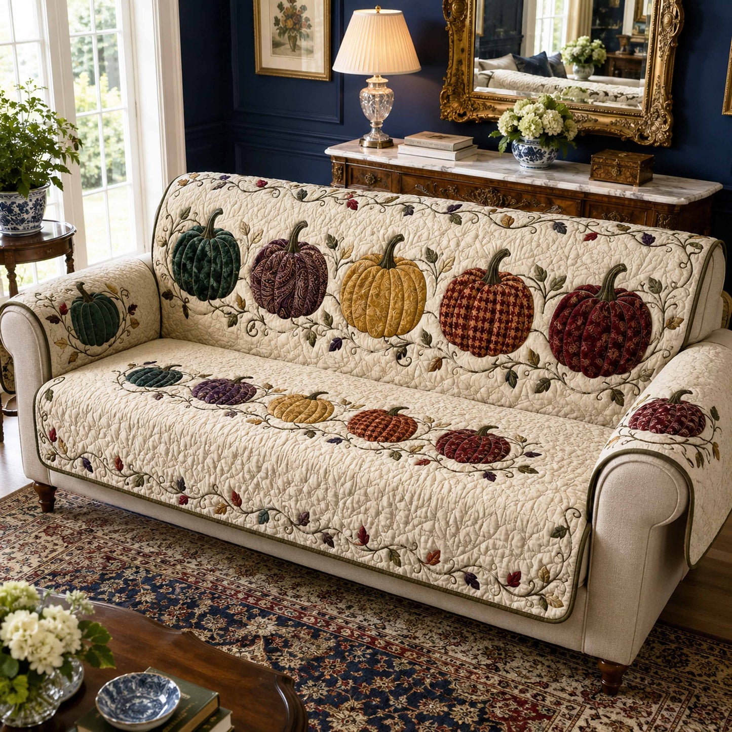 Pumpkin Breeze Quilted Sofa Cover NCU0TD3113